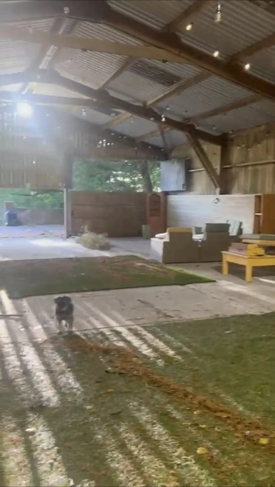Inside the barn, set for a gathering